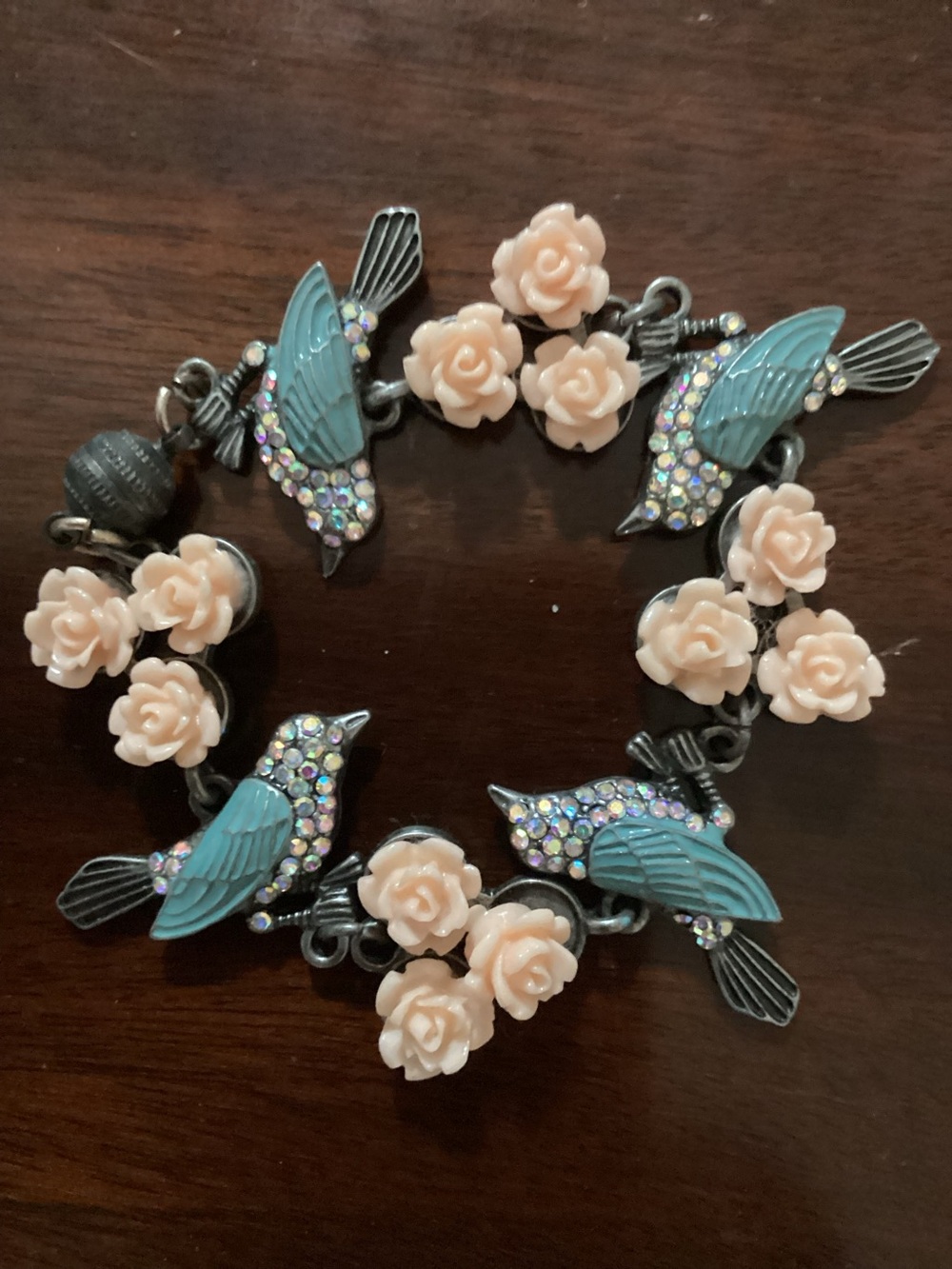 Handmade Floral And Blue Bird Bracelet